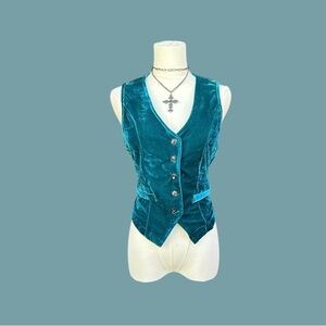 Teal Velvet Button-Up Vest